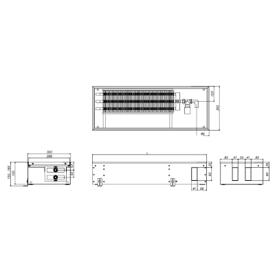 Конвектор внутрипольный ELSEN EKN 300х150х1000мм, корпус - сталь, тип решетки - роликовая, цвет решетки - алюминий