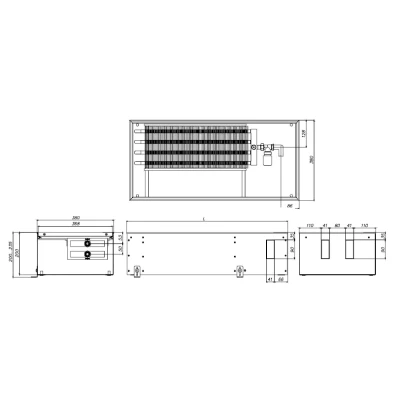 Конвектор внутрипольный ELSEN EKN 380х200х1000мм, корпус - сталь, тип решетки - роликовая, цвет решетки - алюминий