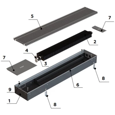 Конвектор внутрипольный ELSEN EKN 240х120х1000мм, корпус - сталь, тип решетки - роликовая, цвет решетки - алюминий