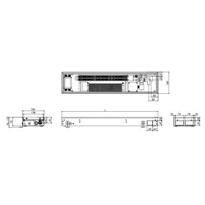 Конвектор внутрипольный ELSEN EKQ 190х75х1750мм, корпус - сталь, тип решетки - роликовая, цвет решетки - алюминий