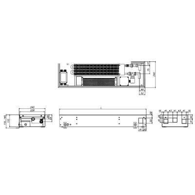 Конвектор внутрипольный ELSEN EKQ 240х110х1250мм, корпус - сталь, тип решетки - роликовая, цвет решетки - алюминий