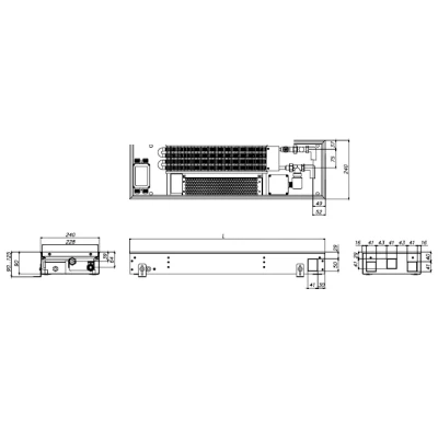 Конвектор внутрипольный ELSEN EKQ 240х90х800мм, корпус - сталь, тип решетки - роликовая, цвет решетки - алюминий