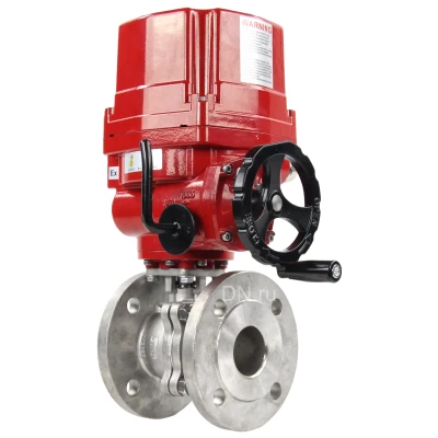 Краны шаровые DN.ru BV3232P(2pc)-FP-F-ISO-H Ду40-50 Ру16/40 полнопроходные фланцевые, корпус - нержавеющая сталь 316, уплотнение - PTFE, с электроприводом DN.ru QT-EX-EM-O2-24VDC-У1