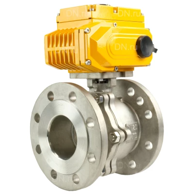Кран шаровой DN.ru BV3232P(2pc)-FP-F-ISO-H Ду50 Ру16 полнопроходной фланцевый, корпус - нержавеющая сталь 316, уплотнение - PTFE, с электроприводом DN.ru QT-N-008EM-O1-24VDC-У1