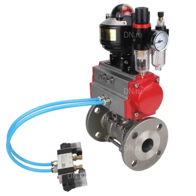 Краны шаровые DN.ru BV3131P(3pc)-FP-F-ISO-H Ду15-100 Ру16-40 полнопроходные, фланцевые, корпус - нержавеющая сталь 304, PTFE, с пневмоприводом PA-SA, пневмораспределителем 4V320-08 NAMUR AC220V, БКВ APL-510N EX и БПВ AFC2000