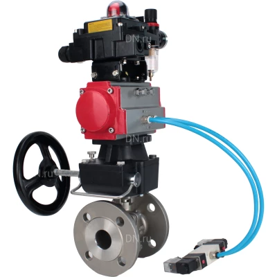 Кран шаровой DN.ru BV3232P(2pc)-FP-F-ISO-H Ду50 Ру16 полнопроходной фланцевый, корпус - нержавеющая сталь 316, уплотнение - PTFE, с пневмоприводом PA-DA-083, пн.распределителем 4V320-08 220В, БКВ APL-410N EX, ручным дублером MON2-450-T28-ISO и БПВ AFC2000