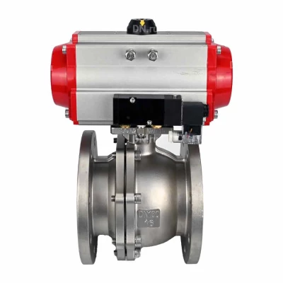 Кран шаровой DN.ru BV3232P(2pc)-FP-F-ISO-H Ду40 Ру16 полнопроходной фланцевый, корпус - нержавеющая сталь 316, уплотнение - PTFE, с пневмоприводом PA-DA-083 и пневмораспределителем 4M310-08 24В NAMUR