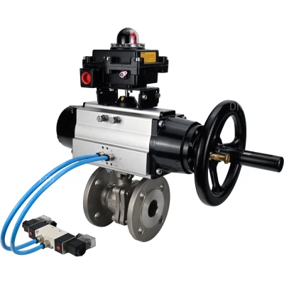 Краны шаровые DN.ru BV3232P(2pc)-FP-F-ISO-H полнопроходные фланцевые, корпус - нержавеющая сталь SS316, уплотнение - PTFE, с пневмоприводом PA-DA-105-1, пневмораспределителем 4V320-10 NAMUR AC220V и БКВ APL-410N EX