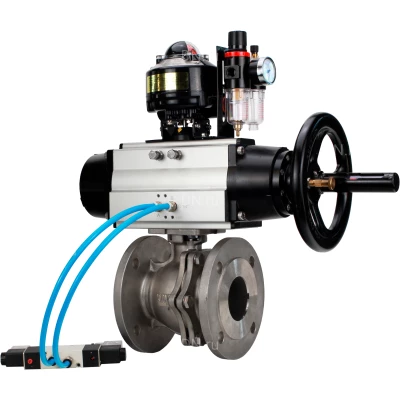 Краны шаровые DN.ru BV3232P(2pc)-FP-F-ISO-H полнопроходные фланцевые, корпус - нержавеющая сталь SS316, уплотнение - PTFE, с пневмоприводом PA-DA-105-1, пневмораспределителем 4V320-10 NAMUR AC220V, БКВ APL-510N EX и БПВ AFC2000