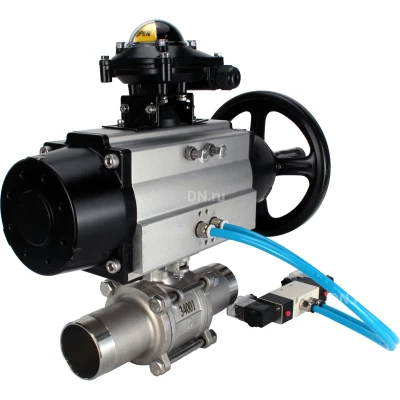 Кран шаровой DN.ru BV3131P(3pc)-FP-W-ISO-H LONG Ду100 Ру16 полнопроходной, корпус - нерж.сталь 304, уплотнение - PTFE, под приварку, с пневмоприводом PA-DA-105-1, пневмораспределителем 4V320-10 NAMUR AC220V и БКВ APL-210N