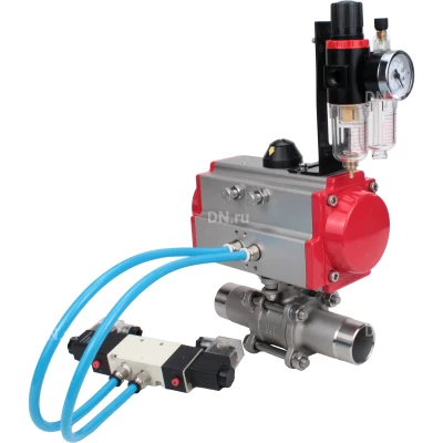 Кран шаровой DN.ru BV3131P(3pc)-FP-W-ISO-H LONG Ду65 Ру25 полнопроходной, корпус - нерж.сталь 304, уплотнение - PTFE, под приварку, с пневмоприводом PA-SA-130, пневмораспределителем 4V320-08 NAMUR AC220V и БПВ AFC2000