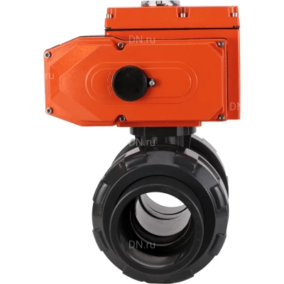 Кран шаровой DN.ru BV4242E-FP-GRM-ISO Дн50 Ру10 полнопроходной, корпус - НПВХ, шар - НПВХ, уплотнение - EPDM, с электроприводом DN.ru QT-N-005EM-O1-380VAC-У1 HARK