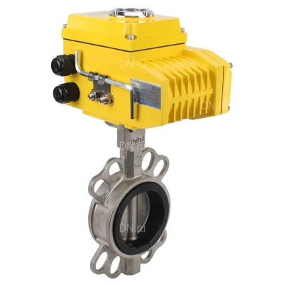 Затвор дисковый поворотный DN.ru WBV3131E-2W-Fb-H Ду100 Ру16 межфланцевый, корпус - нержавеющая сталь 304, диск - нержавеющая сталь 304, уплотнение - EPDM, с электроприводом DN.ru QT-N-010EM-A1-220VAC-У1-DAR