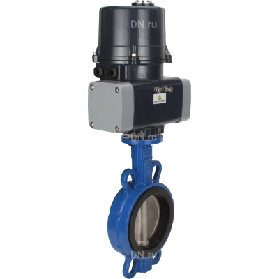 Затворы дисковые поворотные DN.ru WBV1631E-2W-Fb-ISO-H Ду50-150 Ру25 межфланцевые, корпус - чугун QT450, диск - нержавеющая сталь 304, уплотнение - EPDM, с электроприводом DN.ru QTSA-N-EM-O0-220VAC