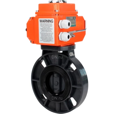 Затвор дисковый поворотный DN.ru WBV4242E-2W-Fb-ISO Дн200 Ру10 межфланцевый, корпус - НПВХ, диск - НПВХ, уплотнение - EPDM, с электроприводом DN.ru QT-N-008EM-O1-24VDC-У1 24В HARK
