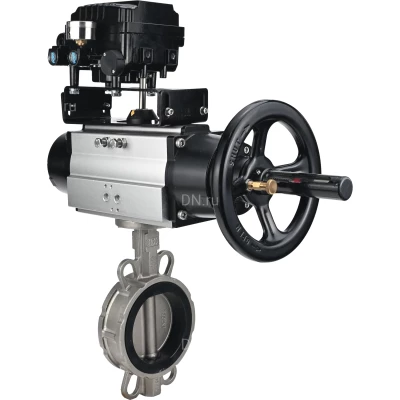 Затворы дисковые поворотные DN.ru WBV3131N-2W-Fb-H Ду150 Ру16 межфланцевые, корпус - нержавеющая сталь 304, диск - нержавеющая сталь 304, уплотнение - NBR, с пневмоприводом PA-DA-105-1 и позиционером YT-1000RSN без обратной связи