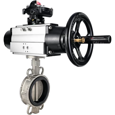 Затворы дисковые поворотные DN.ru WBV3131N-2W-Fb-H Ду150 Ру16 межфланцевые, корпус - нержавеющая сталь 304, диск - нержавеющая сталь 304, уплотнение - NBR, с пневмоприводом PA-DA-105-1 и БКВ APL-210N