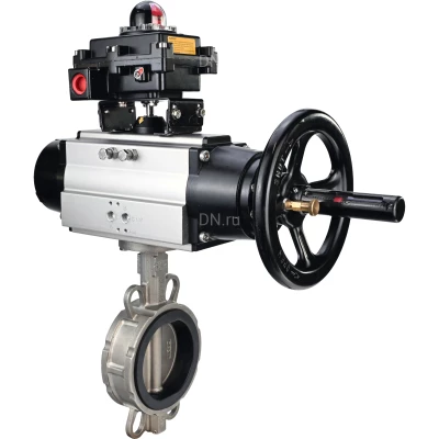 Затворы дисковые поворотные DN.ru WBV3131E-2W-Fb-H Ду150 Ру16 межфланцевые, корпус - нержавеющая сталь 304, диск - нержавеющая сталь 304, уплотнение - EPDM, с пневмоприводом PA-DA-105-1 и БКВ APL-410N EX