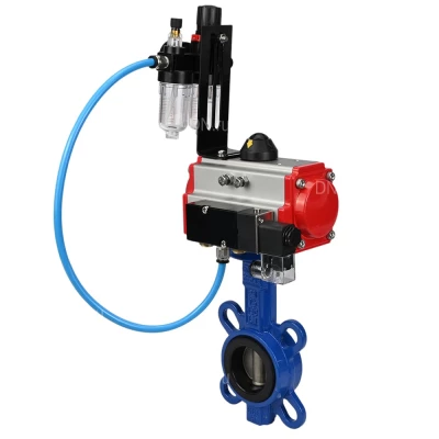 Затвор дисковый поворотный DN.ru WBV1413E-2W-Fb-H Ду150 Ру16, корпус - чугун GGG50, диск - чугун GGG40, уплотнение - EPDM, с пневмоприводом PA-SA-140, пневмораспределителем 4V320-08 220В и БПВ AFC2000