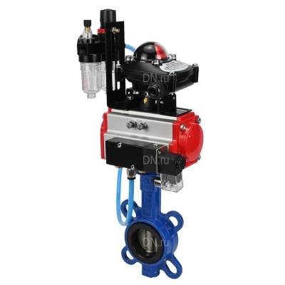 Затвор дисковый поворотный DN.ru WBV1413E-2W-Fb-H Ду150 Ру16, корпус - чугун GGG50, диск - чугун GGG40, уплотнение - EPDM, с пневмоприводом PA-SA-140, пневмораспределителем 4M310-08 24В NAMUR, БКВ APL-510N-EX и БПВ AFC2000