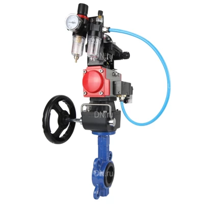 Затвор дисковый поворотный DN.ru WBV1631E-2W-Fb-ISO-H Ду50 Ру25 межфланцевый, корпус - чугун QT450, диск - нерж.сталь 304, уплотнение - EPDM, с пн.приводом PA-DA-065, пн.распредел 4V320-10 220В, ручн.дублером MON1-250-T26-ISO, БКВ APL-210N и БПВ AFC2000