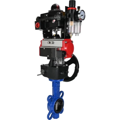 Затворы дисковые поворотные DN.ru WBV1631E-2W-Fb-ISO-H Ду50-250 Ру25 межфланцевые, корпус - чугун QT450, диск - нерж.сталь 304, EPDM, с пн.приводом PA-DA, пн.распредел 4M310-08 24В NAMUR, ручн.дублером MON, БКВ APL-410N EX и БПВ AFC2000