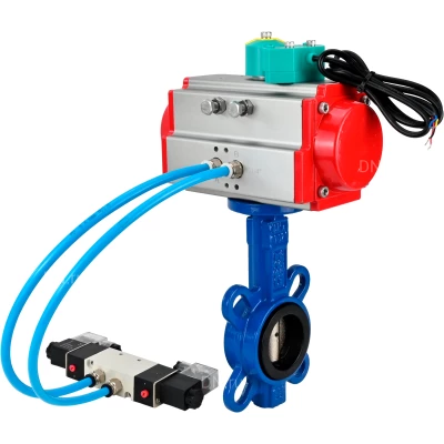 Затворы дисковые поворотные DN.ru WBV1413E-2W-Fb-H Ду40-80 Ру16, корпус - чугун GGG50, диск - чугун GGG40, уплотнение - EPDM, с пневмоприводом PA-SA, пневмораспределителем 4V320-10 220В и магнитным переключателем ALS200D