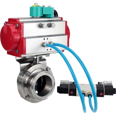 Затворы дисковые поворотные кламповые DN.ru WBV3131E-2W-C-H Ду15-100 Ру10 корпус - пищевая нержавеющая сталь 304, уплотнение - EPDM, с пневмоприводом PA-DA, пневмораспределителем 4V320-10 NAMUR AC220V, магнитным переключателем ALS200D
