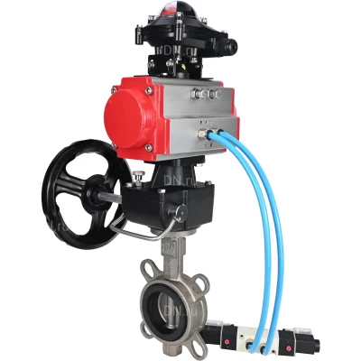 Затворы дисковые поворотные DN.ru WBV3131E-2W-Fb-H Ду50-150 Ру16 межфланц., корпус - нерж.сталь 304, диск - нерж.сталь 304, уплотнение - EPDM, с пн.приводом PA-DA, пн.распред. 4V320-10 NAMUR AC220V, БКВ APL-210N, дублером MON