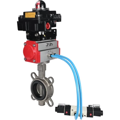 Затвор дисковый поворотный DN.ru WBV3131E-2W-Fb-H Ду125 Ру16 межфланцевый, корпус - нержавеющая сталь 304, диск - нержавеющая сталь 304, уплотнение - EPDM, с пневмоприводом PA-DA-105, пневмораспределителем 4V320-08 NAMUR AC220V, БКВ APL-410N EX