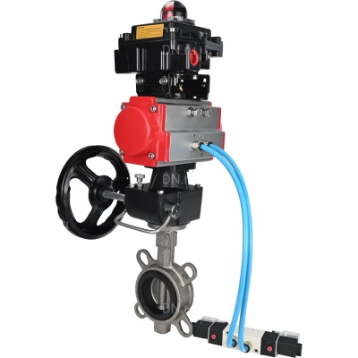 Затворы дисковые поворотные DN.ru WBV3131E-2W-Fb-H Ду50-150 Ру16 межфланц., корпус - нерж.сталь 304, диск - нерж.сталь 304, уплотнение - EPDM, с пн.приводом PA-DA, пн.распред. 4V320-10 NAMUR AC220V, БКВ APL-410N EX, дублером MON