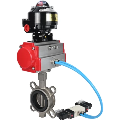 Затвор дисковый поворотный DN.ru WBV3131E-2W-Fb-H Ду65 Ру16 межфланцевый, корпус - нержавеющая сталь 304, диск - нержавеющая сталь 304, уплотнение - EPDM, с пневмоприводом PA-SA-105, пневмораспределителем 4V320-10 NAMUR AC220V, БКВ APL-510N EX