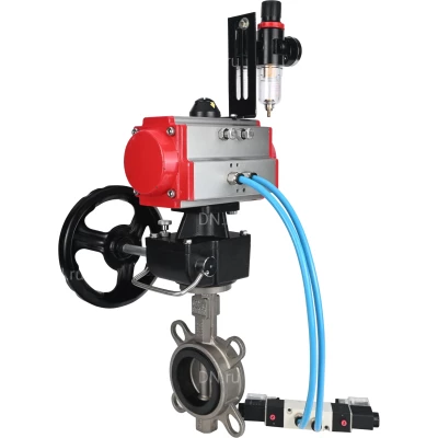 Затвор дисковый поворотный DN.ru WBV3131E-2W-Fb-H Ду100 Ру16 межфланц., корпус - нерж.сталь 304, диск - нерж.сталь 304, уплотнение - EPDM, с пн.приводом PA-DA-083, пн.распред. 4V320-10 NAMUR AC220V, дублером MON2-450-T28-ISO, БПВ AFC2000