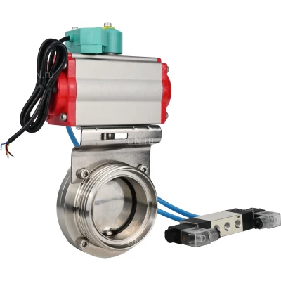 Затворы дисковые поворотные DN.ru WBV3131E-2W-T-H Ду15-100 Ру10 резьбовые, корпус - пищевая нержавеющая сталь 304, уплотнение - EPDM, с пневмоприводом PA-SA, пневмораспределителем 4V320-08 NAMUR AC220V, магнитным переключателем ALS200D