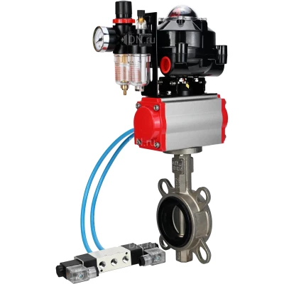 Затворы дисковые поворотные DN.ru WBV3232E-2W-Fb-H Ду40-300 Ру16, корпус - нержавеющая сталь 316L, диск - нержавеющая сталь 316L, уплотнение - EPDM, с пневмоприводом PA-DA, пневмораспределителем 4V320-10 NAMUR AC220V, БКВ APL-510N EX, БПВ AFC2000