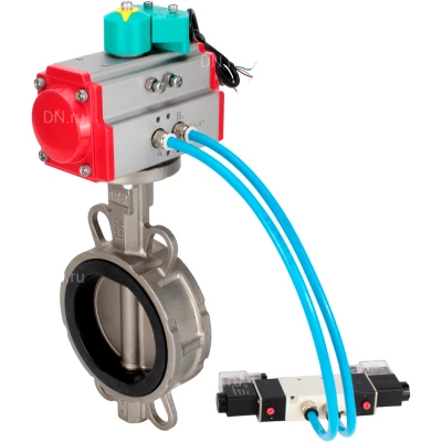 Затворы дисковые поворотные DN.ru WBV3232V-2W-Fb-H Ду50-150 Ру16, корпус - нержавеющая сталь 316L, диск - нержавеющая сталь 316L, уплотнение - Viton, с пневмоприводом PA-DA, пневмораспределителем 4V320-10 NAMUR AC220V, магнитным переключателем ALS200D