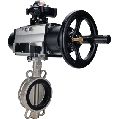 Затворы дисковые поворотные DN.ru WBV3131N-2W-Fb-H Ду150 Ру16 межфланцевые, корпус - нержавеющая сталь 304, диск - нержавеющая сталь 304, уплотнение - NBR, с пневмоприводом PA-DA-105-1, пневмораспределителем 4М310-08 24В NAMUR, БКВ APL-210N