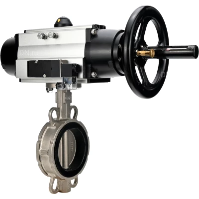Затворы дисковые поворотные DN.ru WBV3131E-2W-Fb-H Ду150 Ру16 межфланцевые, корпус - нержавеющая сталь 304, диск - нержавеющая сталь 304, уплотнение - EPDM, с пневмоприводом PA-DA-105-1 и пневмораспределителем 4М310-08 24В NAMUR