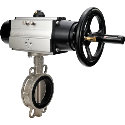 Затворы дисковые поворотные DN.ru WBV3131N-2W-Fb-H Ду150 Ру16 межфланцевые, корпус - нержавеющая сталь 304, диск - нержавеющая сталь 304, уплотнение - NBR, с пневмоприводом PA-DA-105-1