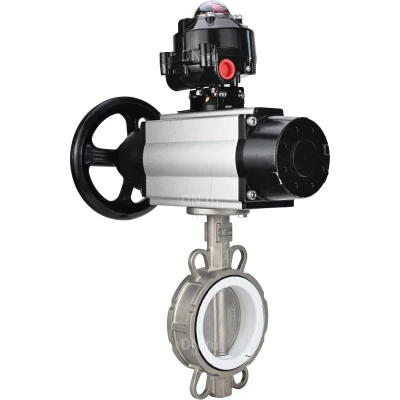 Затворы дисковые поворотные DN.ru WBV3432P-2W-Fb-H Ду100-125 Ру16, корпус - углеродистая сталь WCB, диск - нержавеющая сталь 316L, уплотнение - PTFE, с пневмоприводом DN.ru PA-DA-105-1, БКВ APL-210N