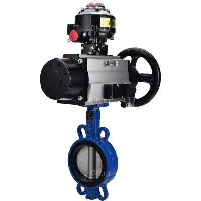 Затвор дисковый поворотный DN.ru WBV1631E-2W-Fb-ISO-H Ду125 Ру25 межфланцевый, корпус - чугун QT450, диск - нержавеющая сталь 304, уплотнение - EPDM, с пневмоприводом DN.ru PA-DA-105-1, пневмораспределителем 4V320-10 NAMUR AC220V и БКВ APL-510N EX