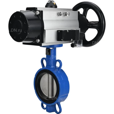 Затворы дисковые поворотные DN.ru WBV1631E-2W-Fb-ISO-H Ду125 Ру25 межфланцевые, корпус - чугун QT450, диск - нержавеющая сталь 304, уплотнение - EPDM, с пневмоприводом DN.ru PA-DA-105-1 и пневмораспределителем 4V320-08 NAMUR AC220V
