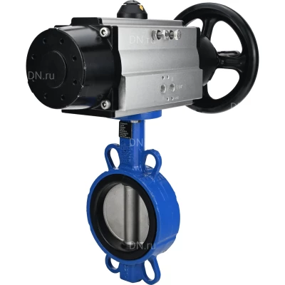 Затворы дисковые поворотные DN.ru WBV1631E-2W-Fb-ISO-H Ду125 Ру25 межфланцевые, корпус - чугун QT450, диск - нержавеющая сталь 304, уплотнение - EPDM, с пневмоприводом DN.ru PA-DA-105-1 двойного действия со штурвалом