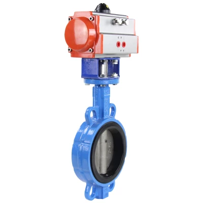 Затвор дисковый поворотный DN.ru WBV1413E-2W-Fb-H Ду150 Ру16, корпус - чугун GGG50, диск - чугун GGG40, уплотнение - EPDM, с пневмоприводом PA-SA-140 с возвратными пружинами