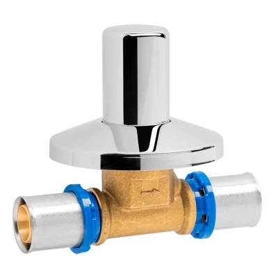 Вентиль APE APL600 Дн16х16 Ру10 с хромированной ручкой, латунный, присоединение - пресс для металлопластиковых труб