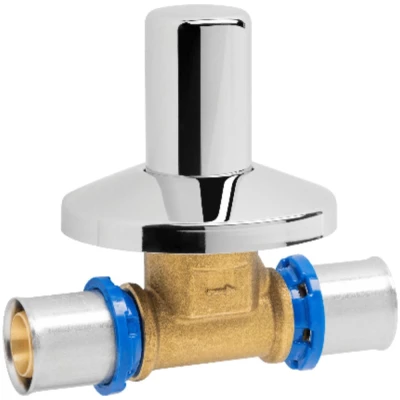 Вентиль APE ARL600 Ду20х20 Ру16 с хромированной ручкой для металлопластиковых труб, присоединение - пресс, корпус - латунь