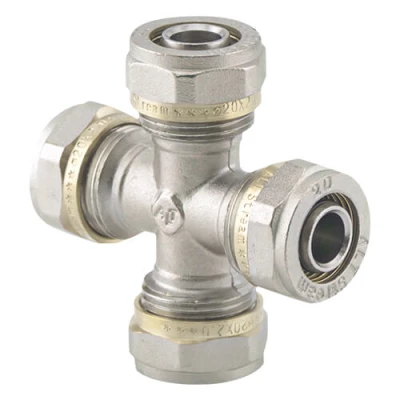 Крестовины TEBO Дн16-20 Ру20 для металлопластиковых труб, соединительные, присоединение компрессионное, корпус – никелированная латунь