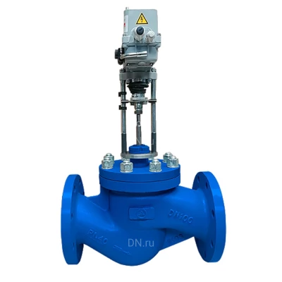Клапан запорно-регулирующий Авангард КЗРр 25нж947п Ду32 Ру40 односедельный разгруженный, присоединение - фланцевое, корпус - нержавеющая сталь 12Х18Н9ТЛ, уплотнение - фторопласт-4, электропривод ПЭП-САЗ-2-1000 (стандарт-2)