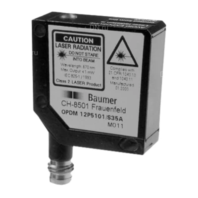 Датчик на отражение лазерный Baumer OPDM 12P5101/S35A расстояние срабатывания 7м, выходная цепь PNP, разъем M8 4pin, корпус - металл, IP67
