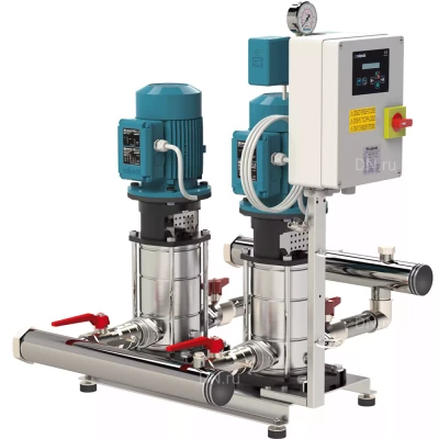 Насосная бустерная станция Calpeda BS2F 2 MXV 80-4802/C, параметры одного насоса – мощность - 1500Вт, напор -15.5м, производительность - 1000л/мин, 380В